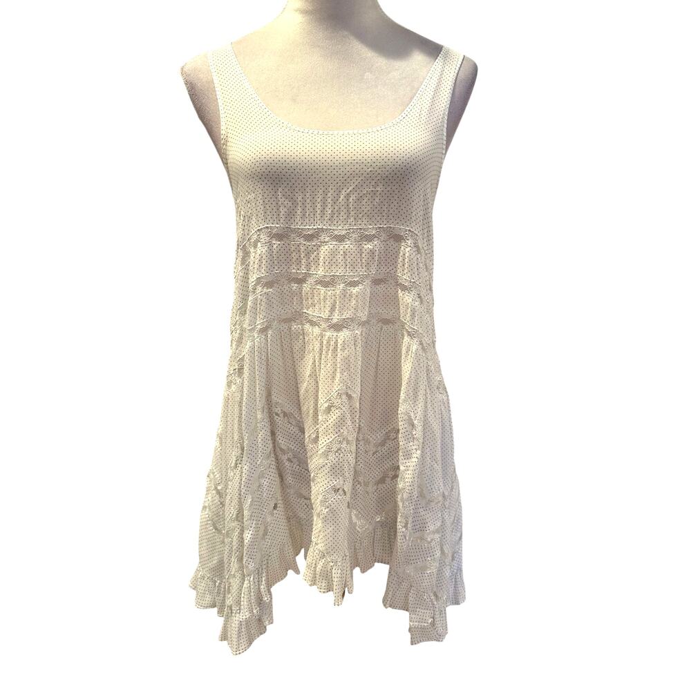 Free People Voile Lace Trapeze Slip Dress White Black Polka Dots XS Sleeveless - Picture 2 of 9